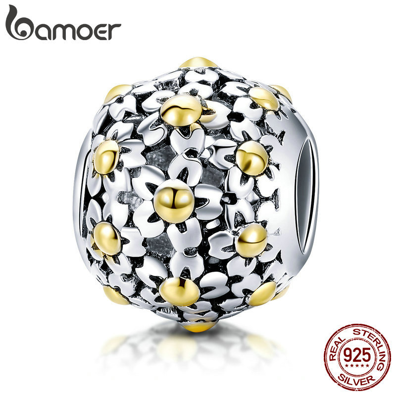 

BAMOER Genuine 925 Sterling Silver Yellow Daisy Flower Charm Beads fit Women Charm Bracelets & Necklace DIY Jewelry SCC717 Q0531