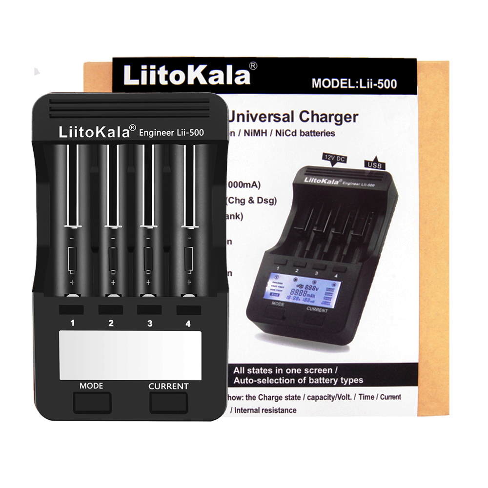 

LiitoKala lii-500 pack LCD 3.7V/1.2V AA/AAA 18650/26650/16340/14500/10440/18500 Battery Charger with screen+12V2A adapter lii500 5V1A