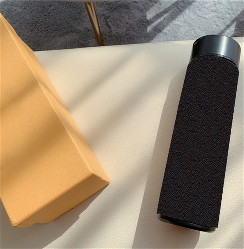 

INS Temperature Display Thermos Cup Vintage Smart Bottle 500ml Outdoor Portable Hiking Camp Kettle Fashion Thermal Insulation Mugs with Box, Black/small silver flower