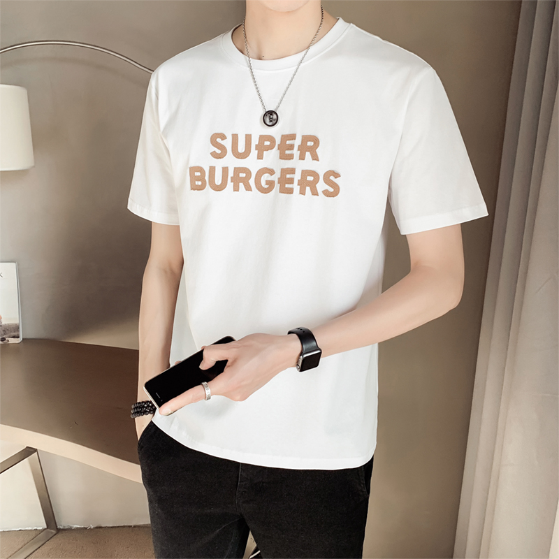 

New Moda 2021 Vero De Manga Curta Masculina Casual T-shirts O-pescoo Carta Imprimir Fino Ajuste Algodo t Camisa Homme Todo o Jogo Confortvel, Caramel colour