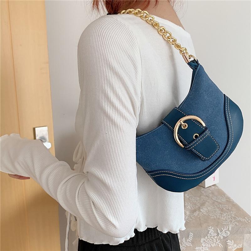 

LIKETHIS Retro Shoulder Bags for Women Denim Mini Ladies Hobo Bag 2021 Luxury Hand Purse Chain Crossbody Bag Vintage Handbags, Navy shoulder bag