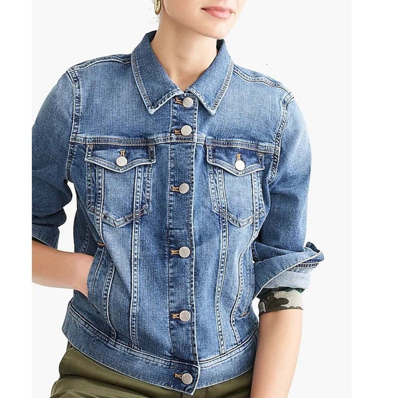 

2021 More Blue Denim Fine Cotton Short Jean Female Casual Jacket Long Sleeve New Autumn Single Breasted Streetwear Trnk
