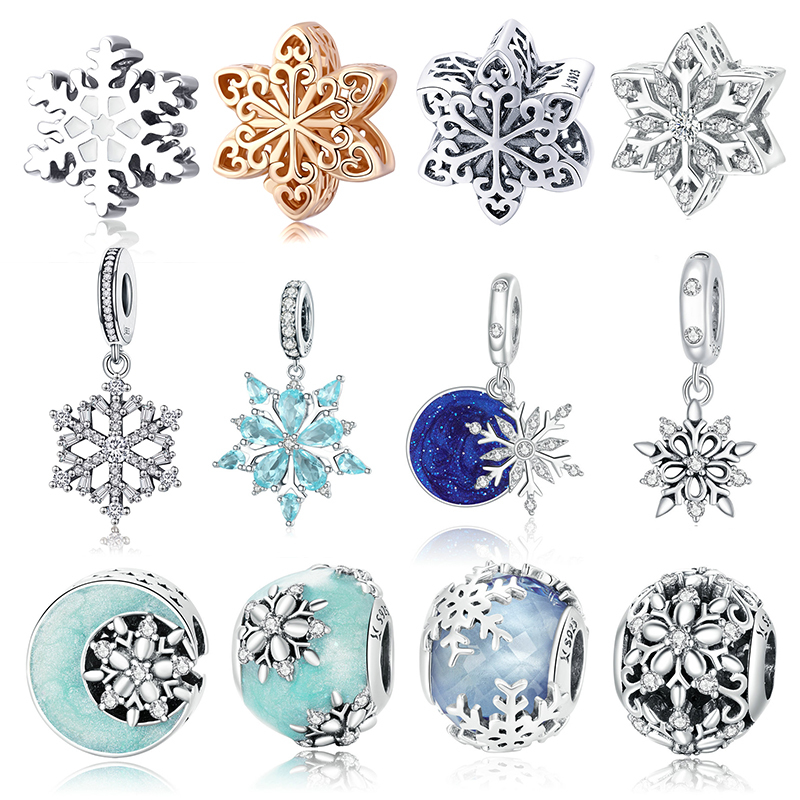 

WOSTU Snowflake Charm 925 Sterling Silver Zirconia Beads Pendant Fit Original Bracelet DIY Necklace Winter Jewelry For Women Q0531