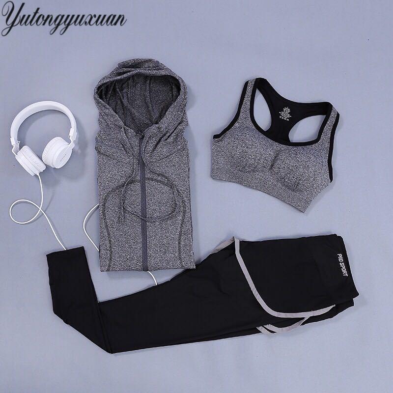 

YUTONGYUXUAN New Quick Dry Workout Yoga Set Gym clothes 3 pcs (jacket+pants+bra) Professional Sport Suit Tracksuit For Women