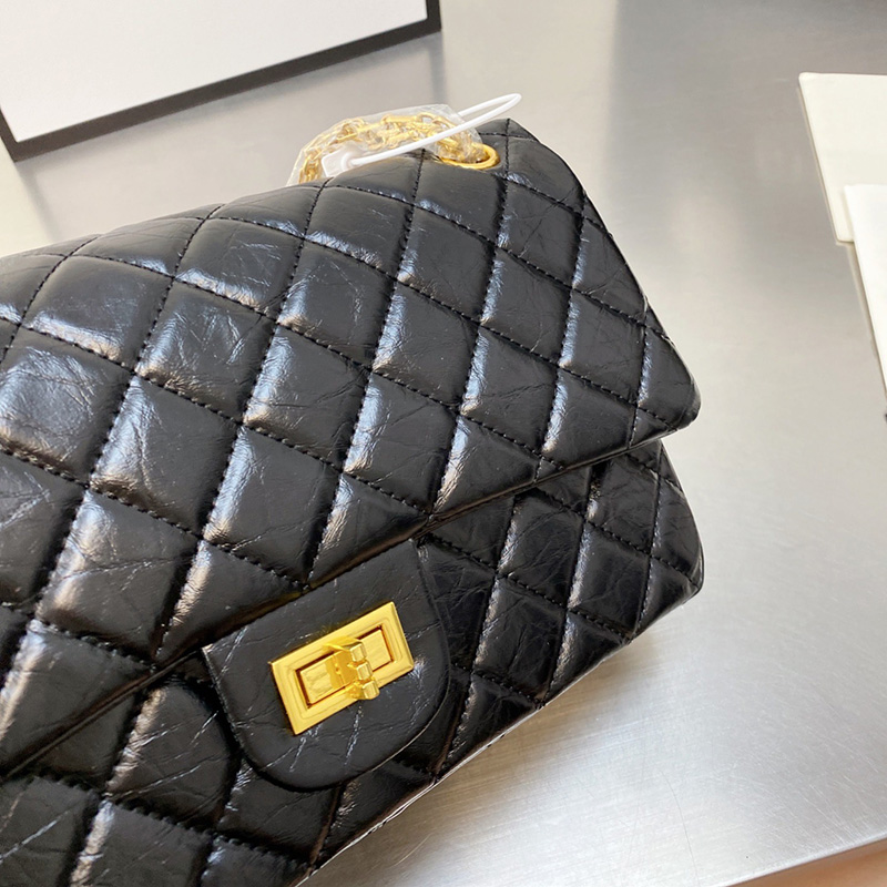 

France Womens Classic Double Flap Lady Lock Bag Calfskin Burst Crack Gold/Silver Metal Chain Designers Crossbody Shoulder Multi Pochette Big Capacity Handbags 25C, Black gold