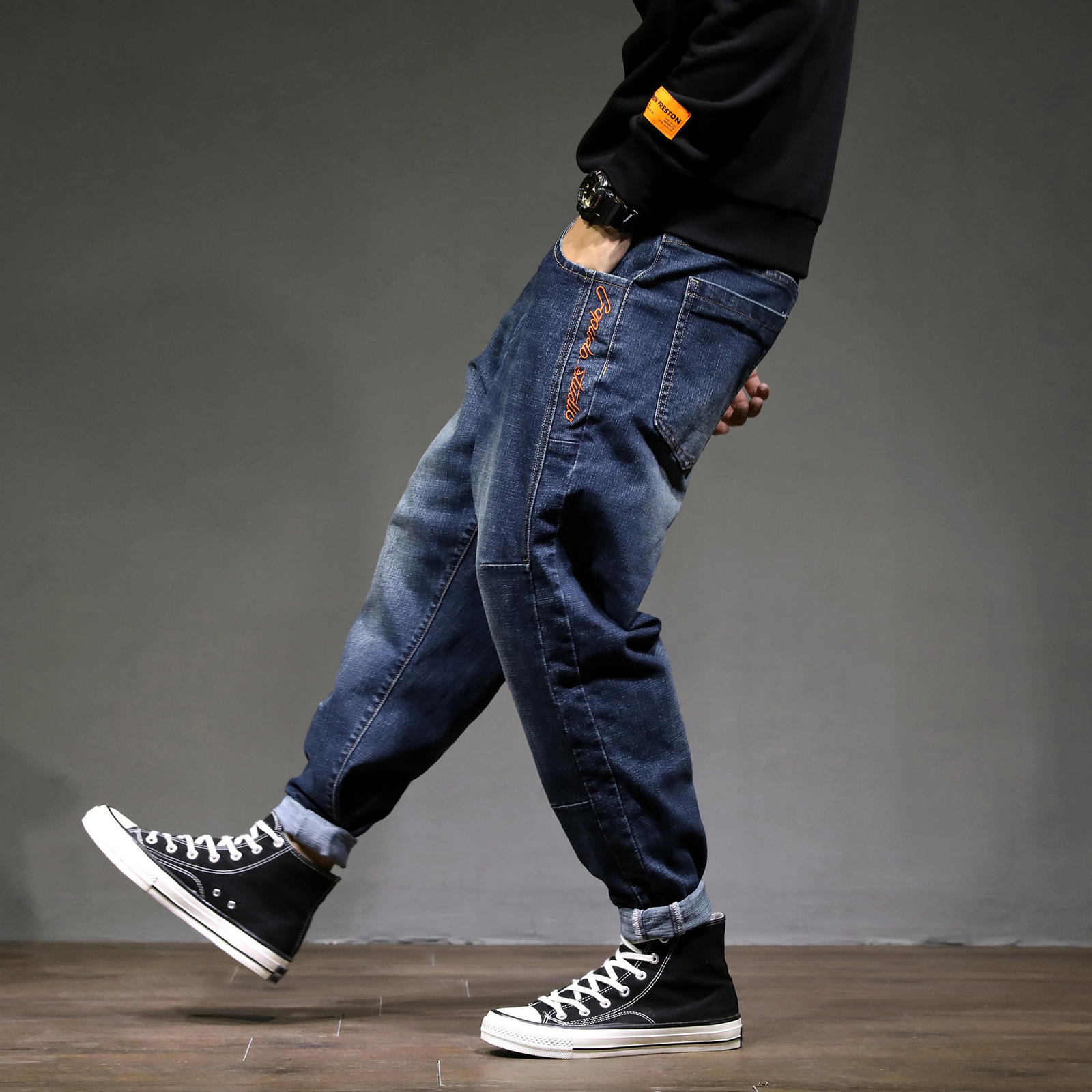 

2021 Fashion Men's Baggy Embroidery Jeans Autumn New Feet Trousers Plus Street Men Denim Harem Pants Vaqueros Hombre 4urj, Blue