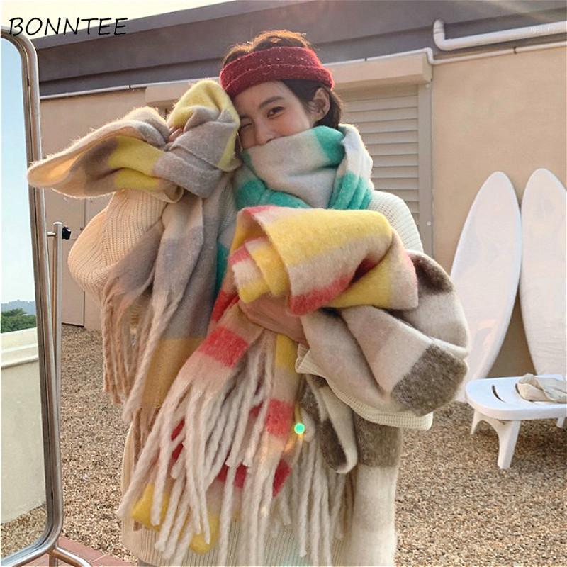 

Scarves Women Sweet Warm Plaid Chic Fashion Thicker Soft Korean Scarfs For Ladies Ins All-match Winter Fall Female Basic Casual, Blue;gray