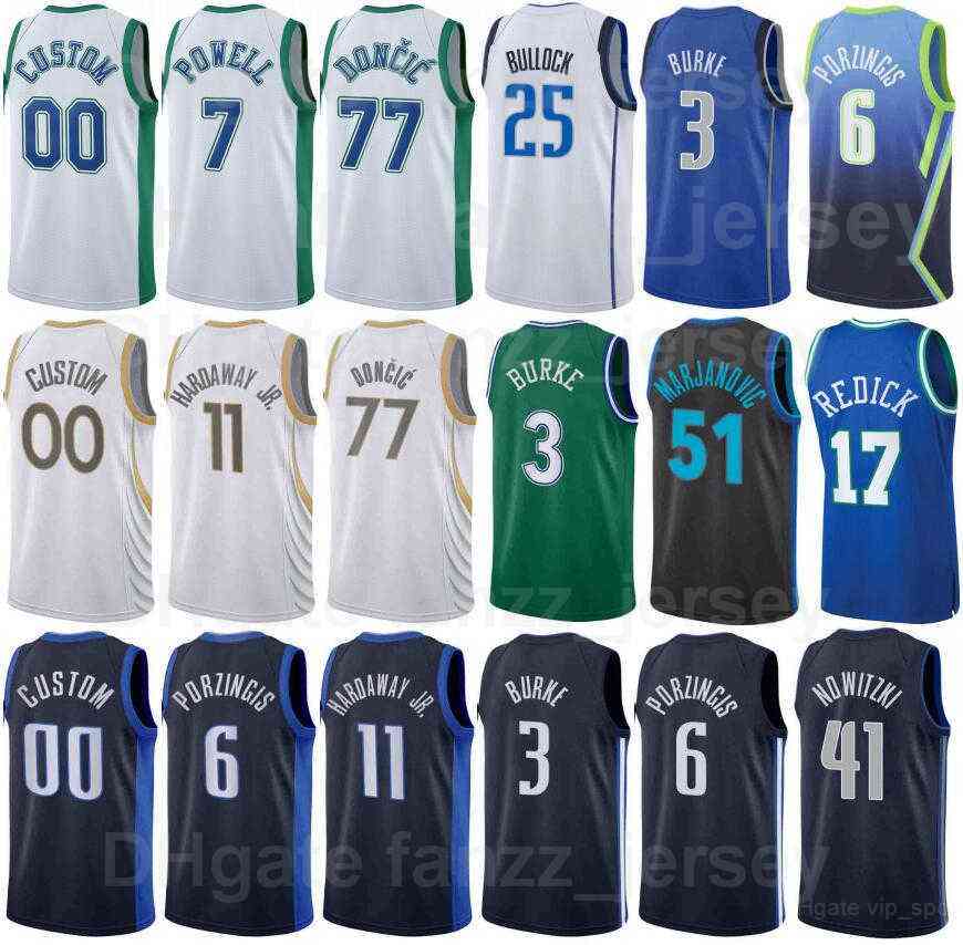 

Screen Print Basketball Luka Doncic Jersey 77 Tim Hardaway Jr 11 Kristaps Porzingis 6 Trey Burke 3 Jalen Brunson 13 Dirk Nowitzki 41 Navy Blue Men Women Kids, White
