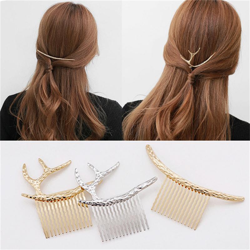 

Hair Clips & Barrettes Elastic Band Accessories Headwear Creative Updo Metal Headpiece Fashion Combs Gold Silver Elk Antlers Retro Arc Comb, Golden;silver