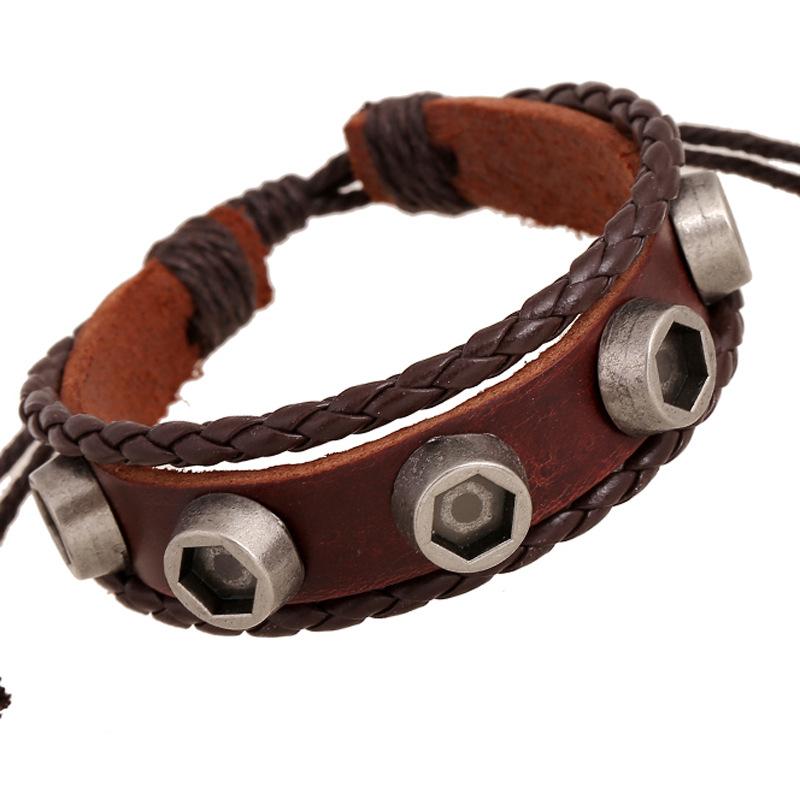 

Charm Bracelets Fashion Jewelry Unisex Leather & Bangles Men Metal Charms Decors Multilayer Braided Wristband Valentine's Gifts Girls