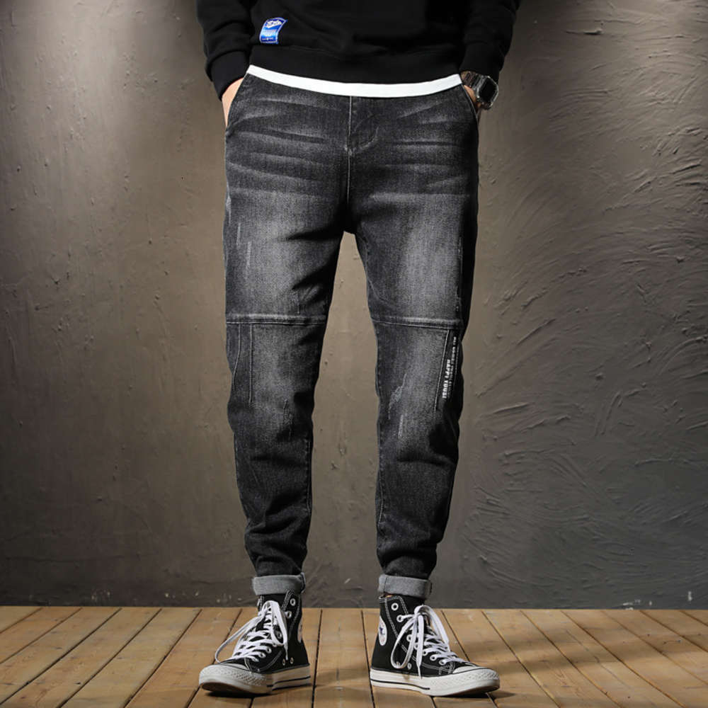 

Cotton bullet embroidered Harlan jeans autumn / winter 2021 men's loose stitching print versatile legged pants, Blue