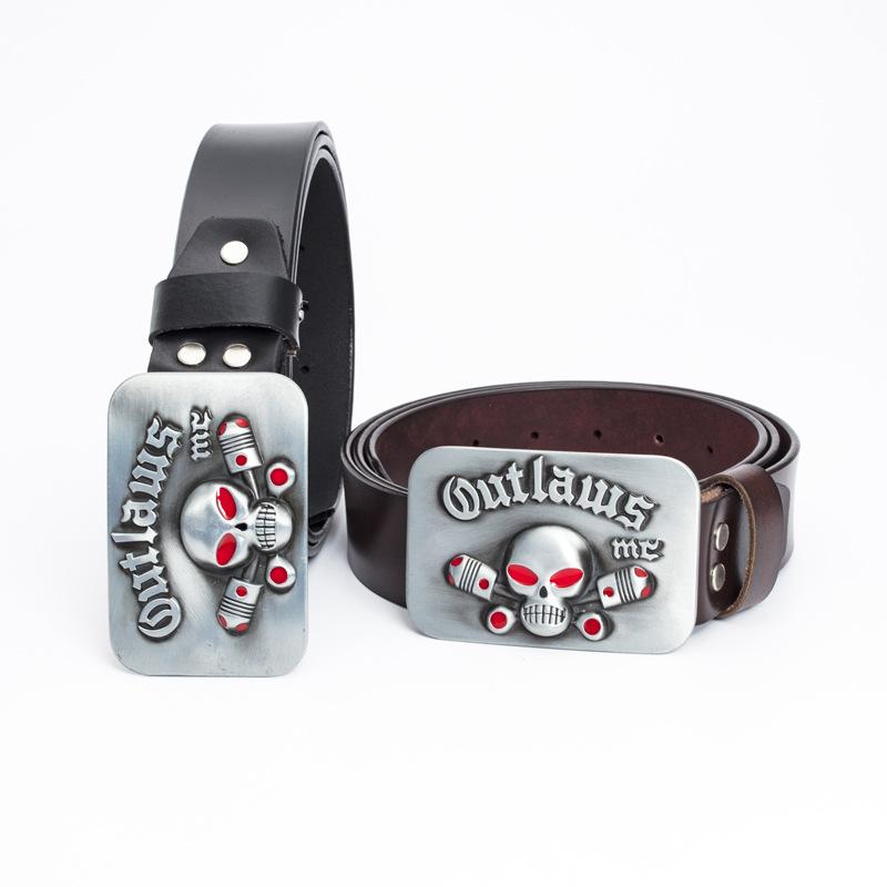 

Belts Cowhide Trend Men's Pants Belt Leather Skull Personality Classic Retro Cross-border, White