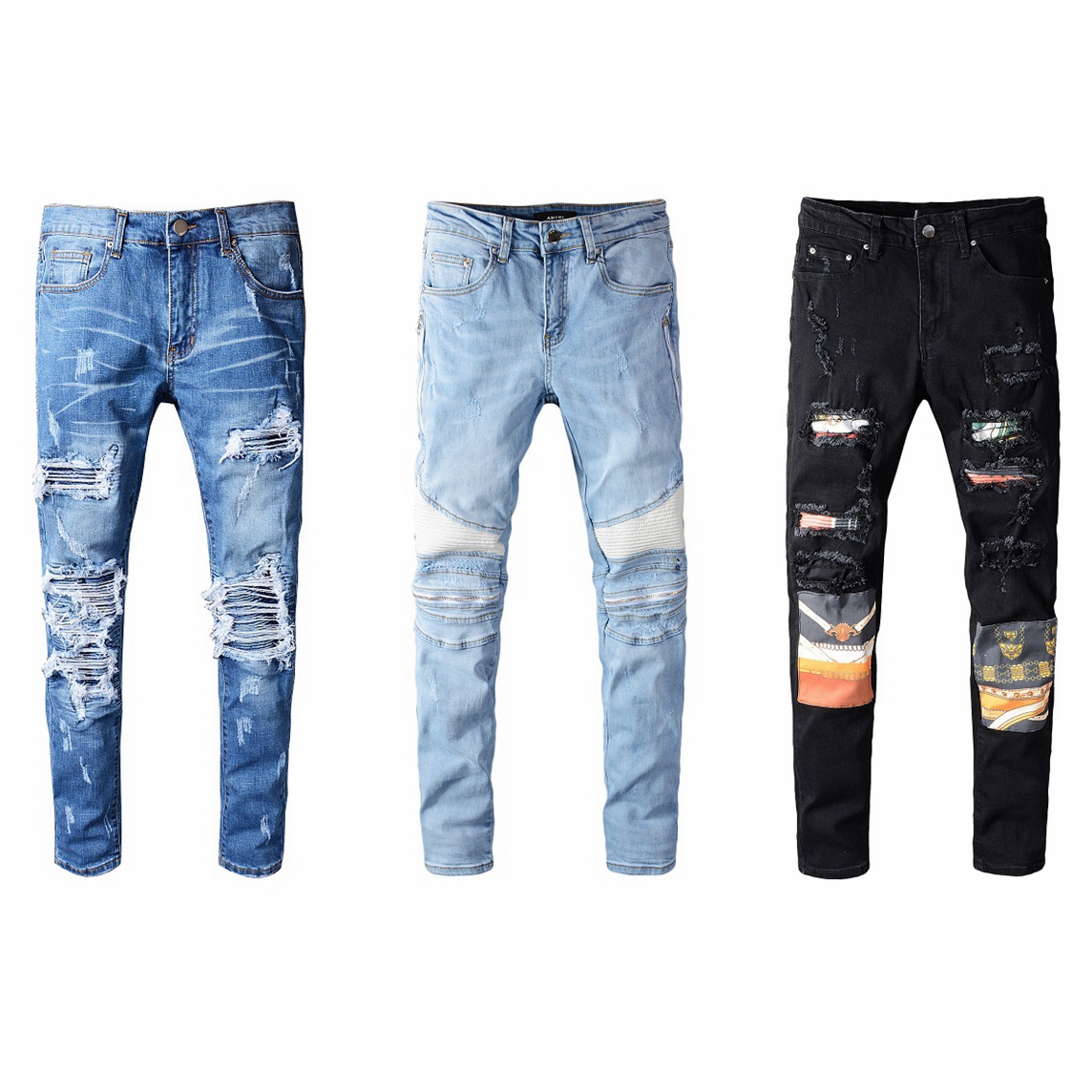 

Top Quality Mens Distressed Ripped Jeans Skinny Slim Fit Motorcycle Biker Denim For Men Fashion Hip Hop Pants Cool Streetwear, Pay for extra postage
