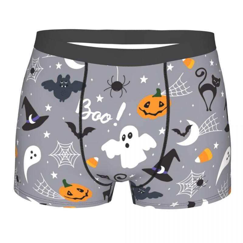 

Underpants Halloween Spooky Black Cat Pumpkin Underwear Funny Youth Print Stretch Trunk Pouch Polyester Boxer Brief, Black;white