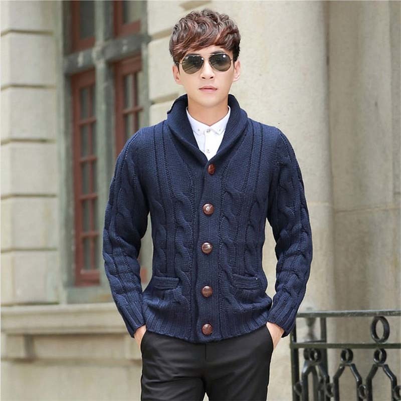 

2021 New Mode Gross Men's Cardigan Casual Male Korean Blouses Cashmere Sweater Wool Coat Human Clothes 8sp0, Deep blue