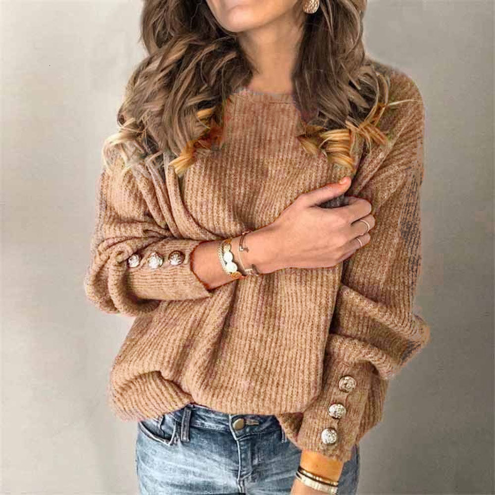 

Women's Sweaters Female Autumn long sleeve neck button tops of female casual mesh jumper plus size sweater for ladies 1VP0, 1# shoe box