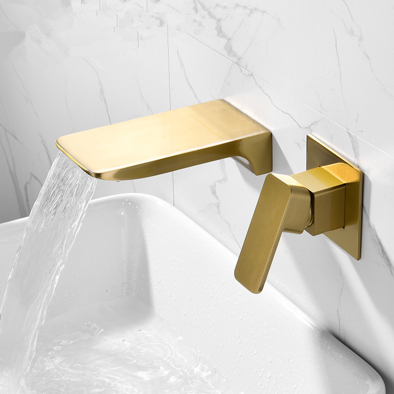 

2021 New Wall Mounted Brushed Gold Bathroom Sink Faucet In-wall Black Waterfall Basin Mixer Tap Set Combination Blanoir Osqp
