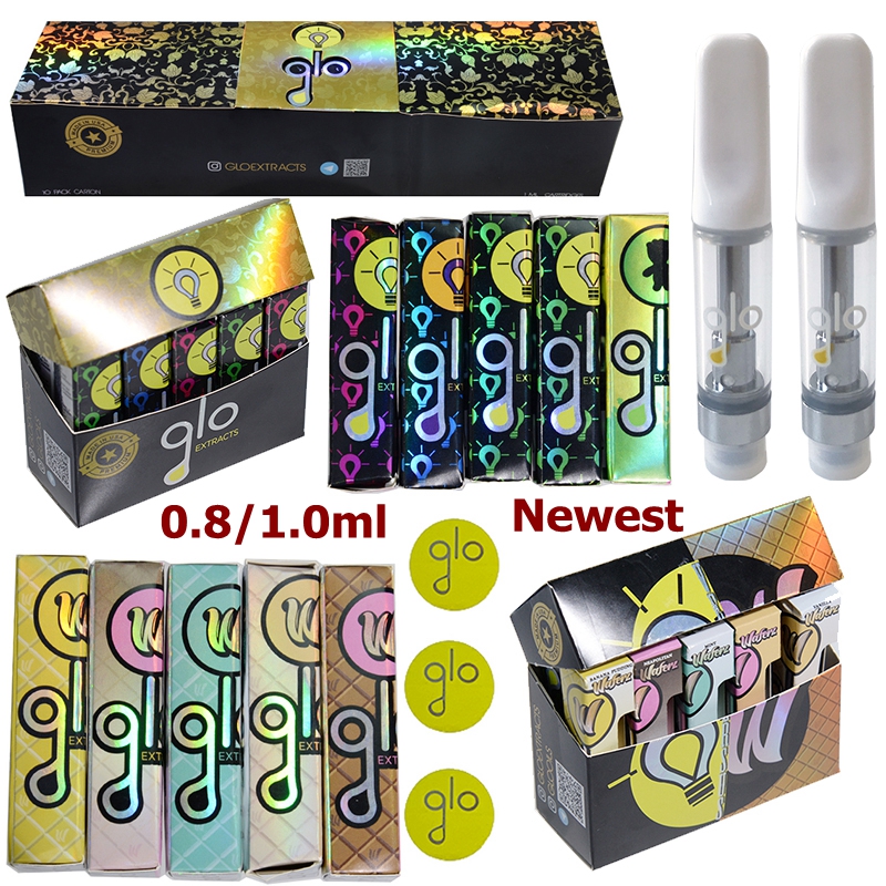 

Newest Glo Empty Vape Cartridges Packaging Atomizers 0.8ml 1ml Ceramic Glass Thick Oil Dab Pen Wax Vaporizer Carts E Cigarette 510 Thread