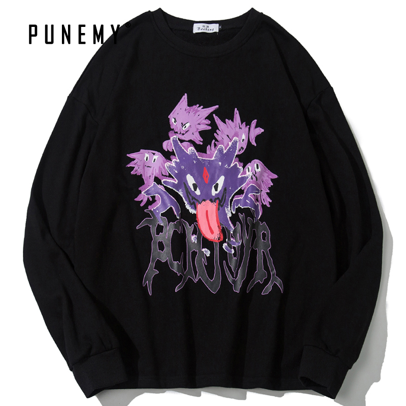 

2021 New Men Hoodie Harajuku Gengar Pattern Print Oversize Streetwear 100% Cotton Pullover Hip Hop Sweatshirt Couple Mens Hoodies C5x3, Black