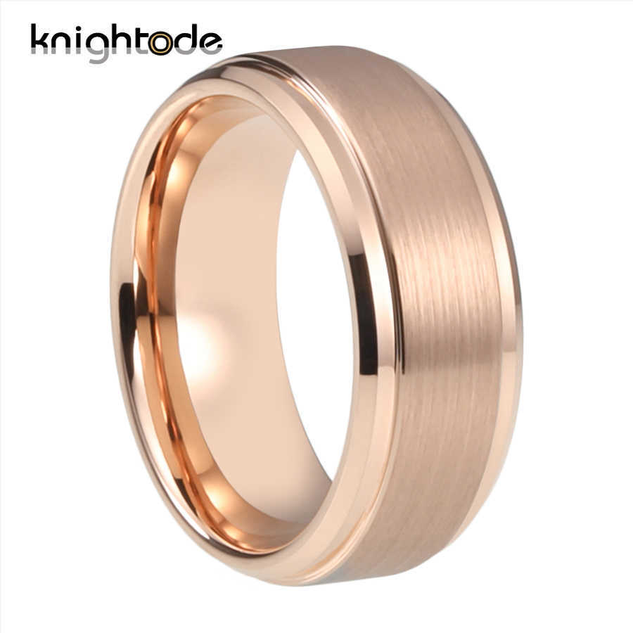 

6mm 8mm Rose Gold Tungsten Carbide Wedding Band Ring Men Women Jewelry Gift Beveled Stepped Edges Brushed Finish Comfort Fit