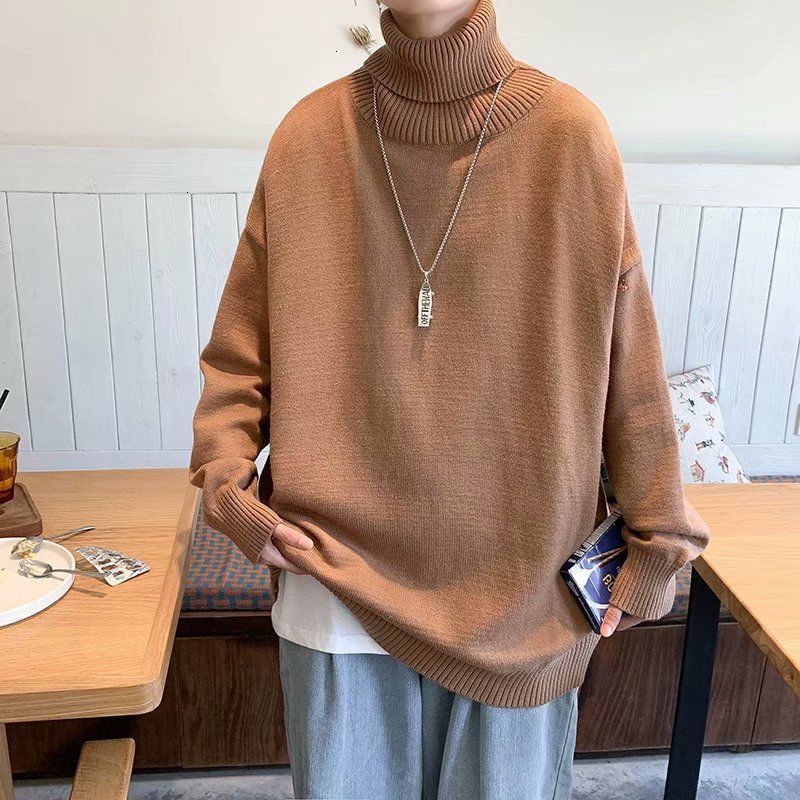 

2021 New Autumn Winter Turtleneck Men's Warm Fashion Casual Knitted Pullover Men Streetwear Loose Korean Sweater Mens Clothes 2zeq, Black