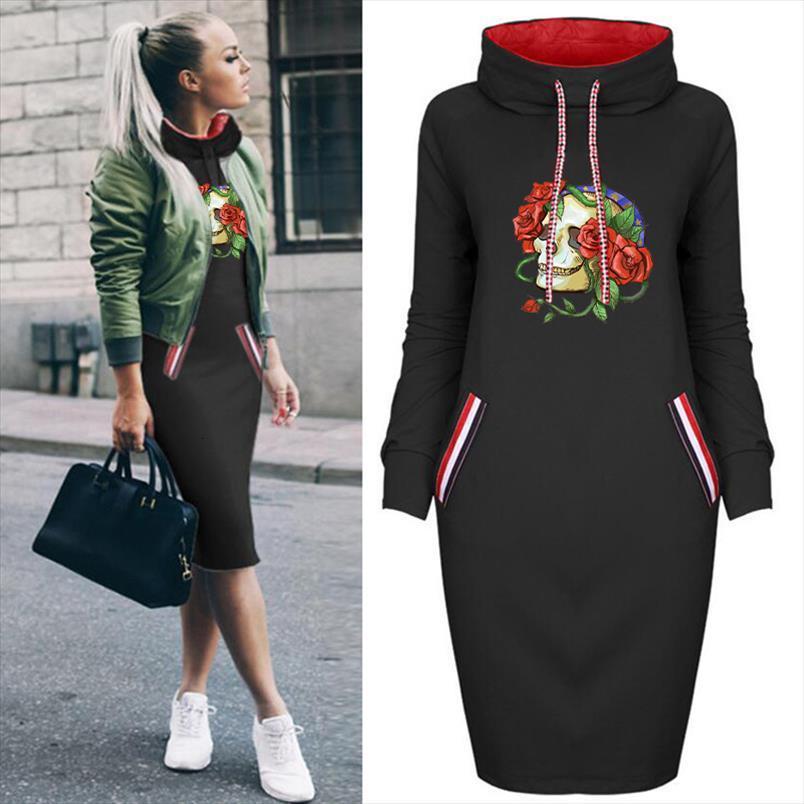 

plus size halloween bodycon women dress rose skull printing autumn long sleeve robes party club punk clothes, Black;gray