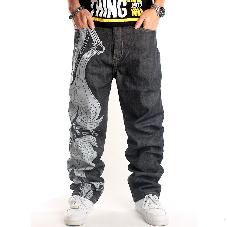 

2021 Mens Baggy Men Wide Leg Denim Pants Hip Hop New Fashion Embroidery Skateboarder Jeans Free Shipping Cl1y, Black
