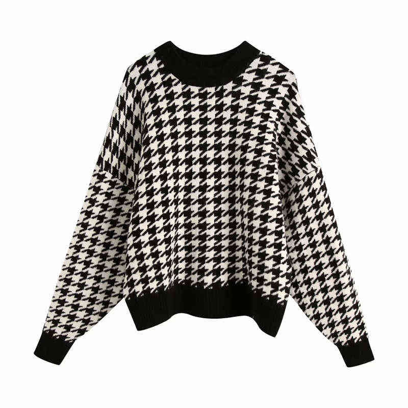 

Evfer Women Casual Winter Warm Loose Knitted Pullover Sweater Female Fashion O-neck Long Sleeve Oversize Plaid Sweater Tops Chic Y1110, Purple