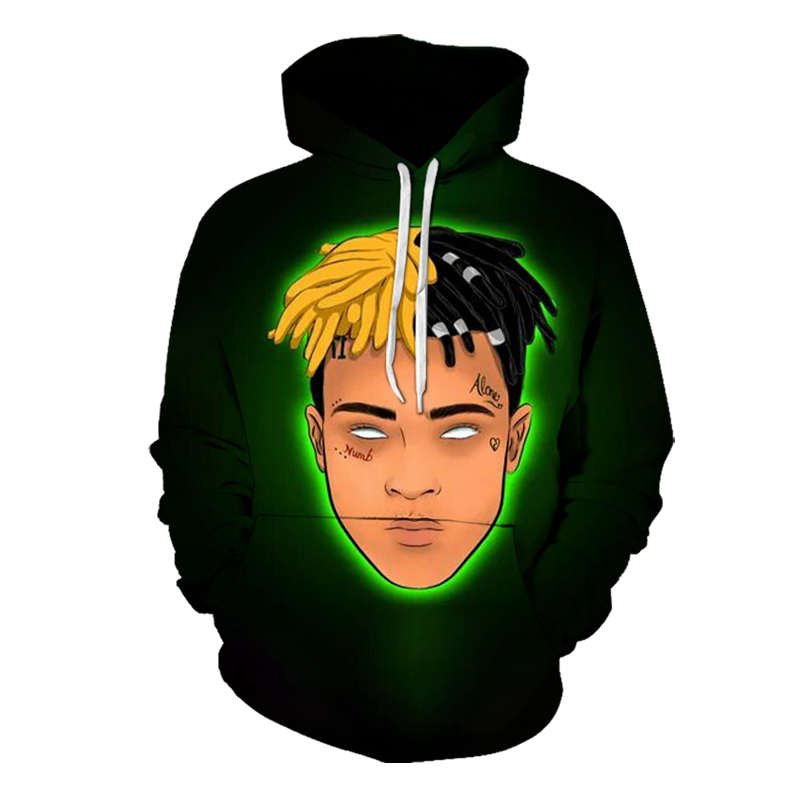 

3D Printing Loose Fluorescent Dirty Braids Boy Pattern Men's Print Hoodie Top Punk Gothic Round Neck High Quality Sweatshirt, Black