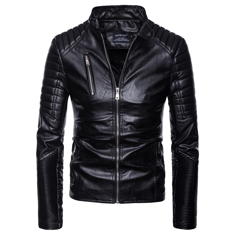 

Fashion Punk Leather Jacket Men Slim Fit Vintage PU Jacket Male Motorcycle Jackets Coats Jaqueta De Couro Masculina, Black