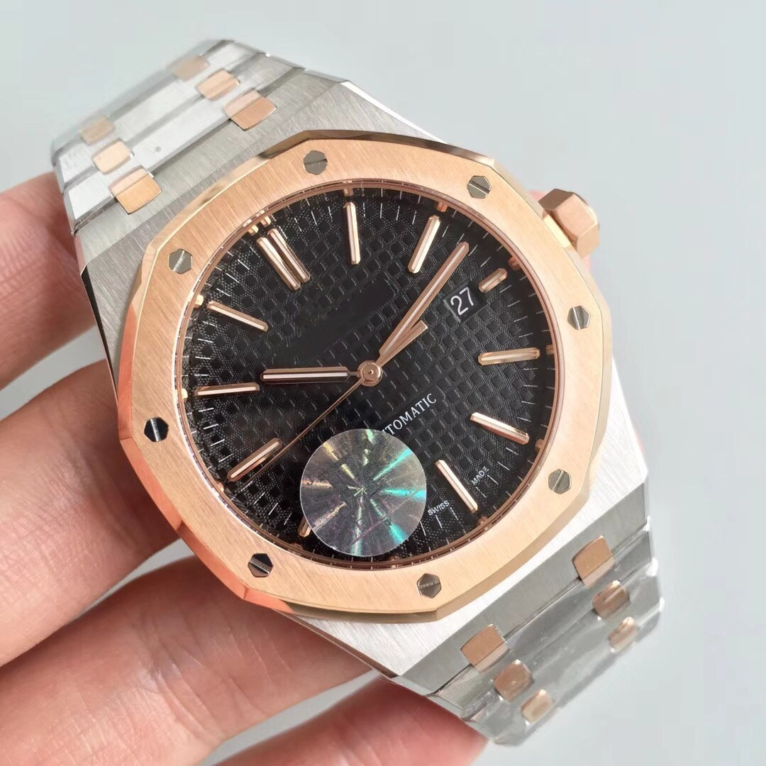 

New hot 41mm Automatic 3120 Movement Mens 154000 Watches Transparent Cover Full Stainless Steel Man Luminous Business Mens Wristwatch, Slivery;brown