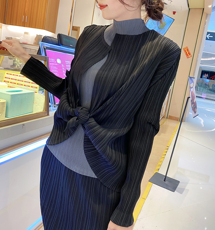 

2021 New Pleated Tops Korean Fashion Autumn Elegant Blouse Shawl Cardigan Long Sleeve Women's Shirt Cropped Jacket Xzfy, Dark grey