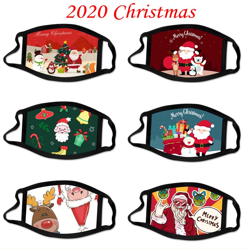 

DHL Shipping 2020 Designer Christmas Face Mask Dust-proof Breathable Santa Claus Elk Printing Cotton Mask Adults Xmas Face Masks