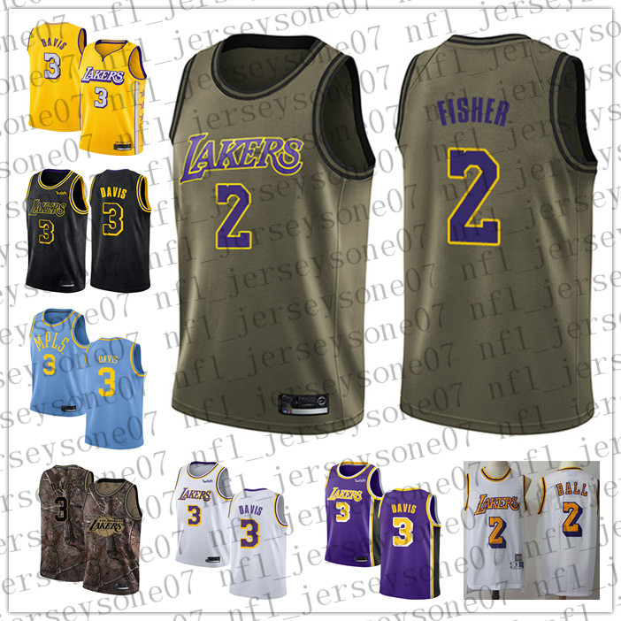 

Custom Los Angeles Mens women youth Lakerss 2 Derek Fisher 3 Davis white purple black Throwback Basketball jersey