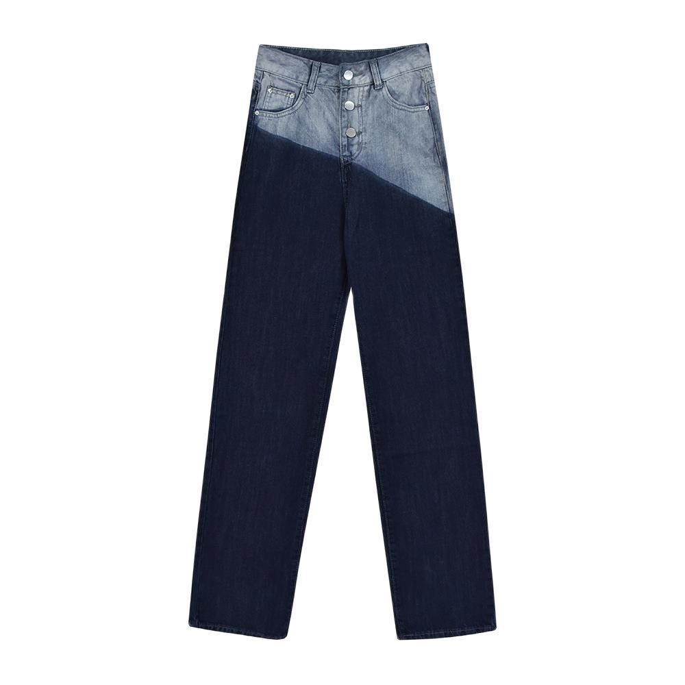 

women's jeans feminino outono de cintura alta cor-bloqueio calÃ§as brim perna reta solta casual esfregando vintage 8i66, Blue