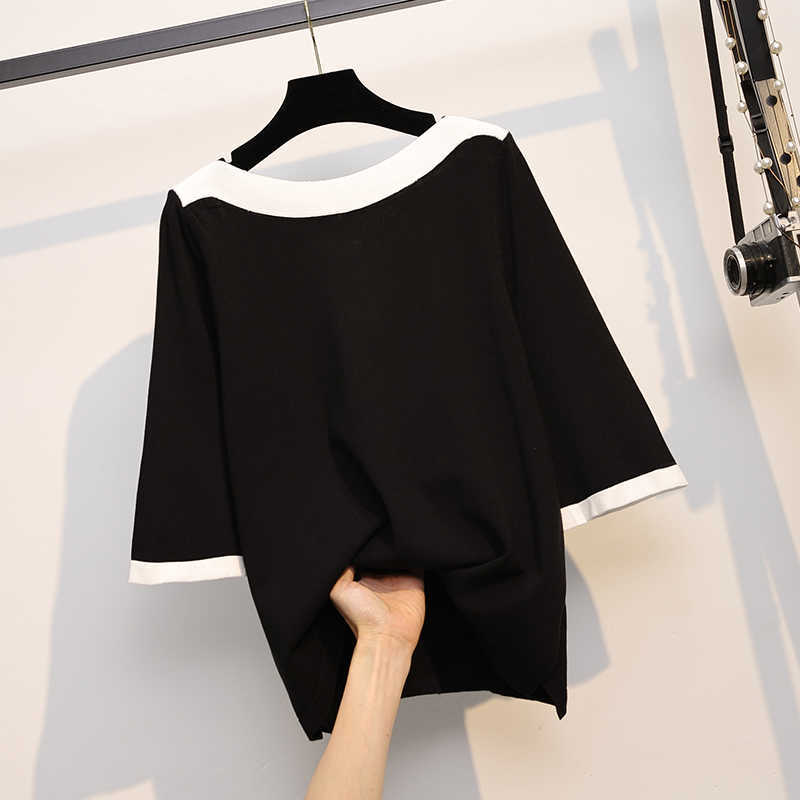 

Spring Autumn Women's Knitwear sexy O Neck Pull Jumpers Oversized Tops Korean Knitted Casual Sweaters jersey mujer 210604, Black