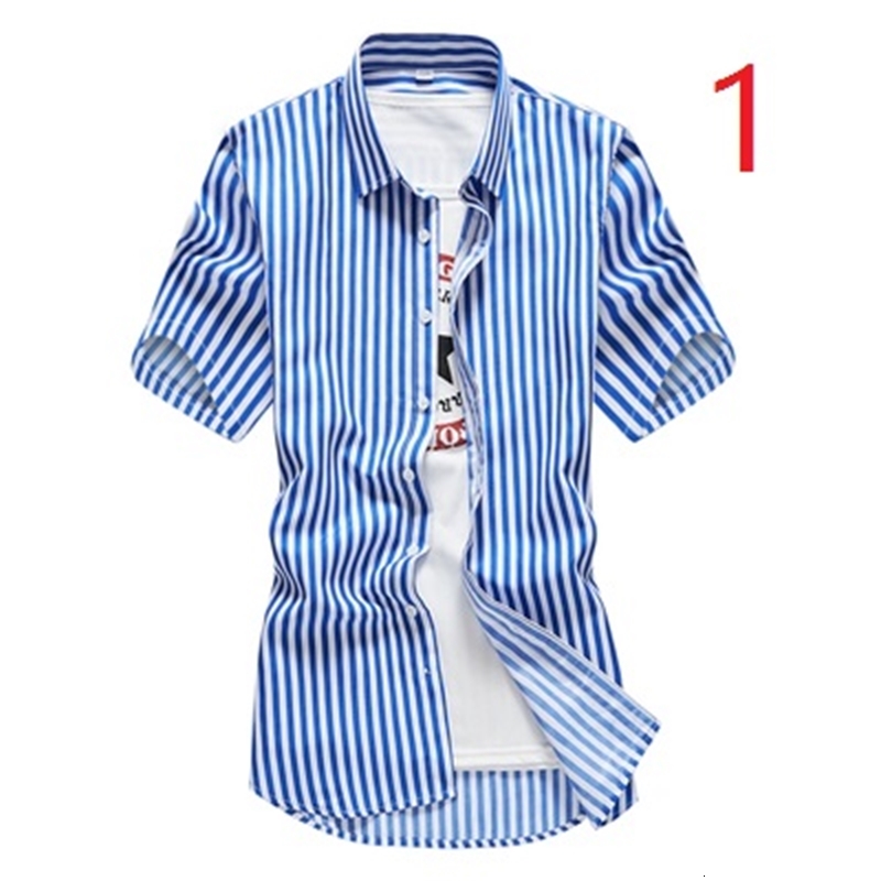 

2021 New Striped Short Sleeve Summer Korean Slim Casual Plaid Shirt Teen White Men's Inch Tide O6ab