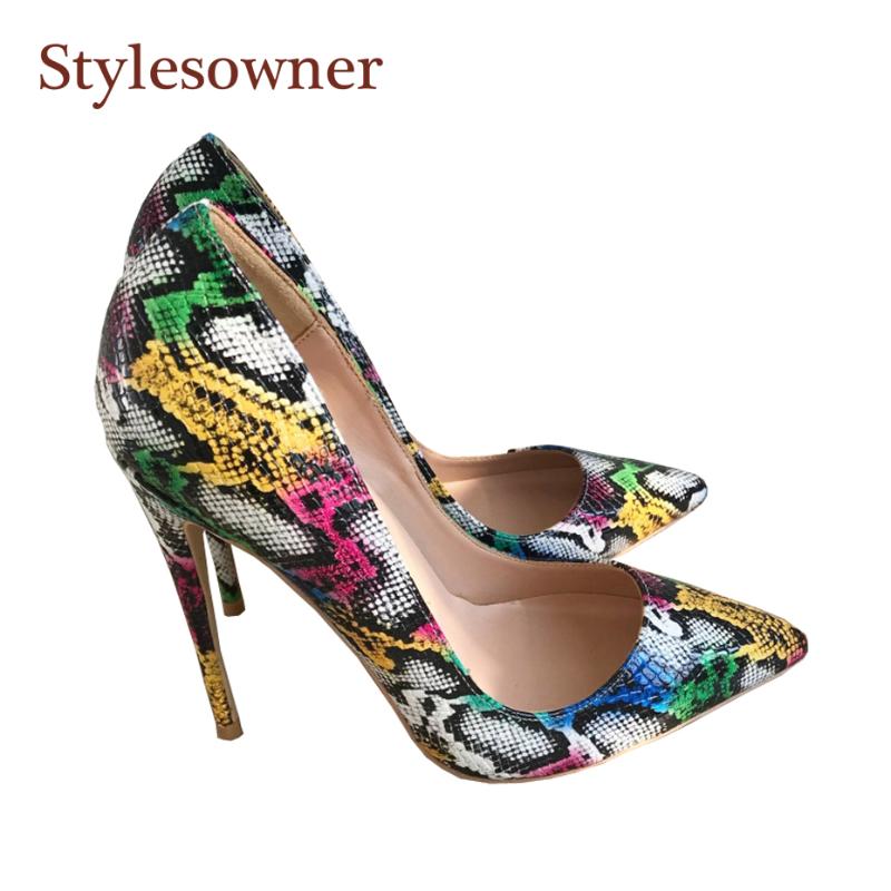 

Lady Night Party High Heeled Pointed-toe Shoes Color Sanke Pattern Beautiful Sexy Shoes 12cm/10cm/8cm Super High Sapatos Mujer, 12cm heel