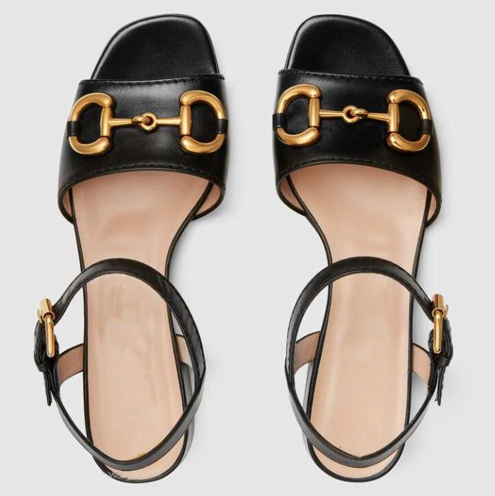 

Women Leather Horsebit Sandal Open-toed Outdoor Designer Lady Ankle Strap Buckle Low Heel Rubber Sole Sandals, White