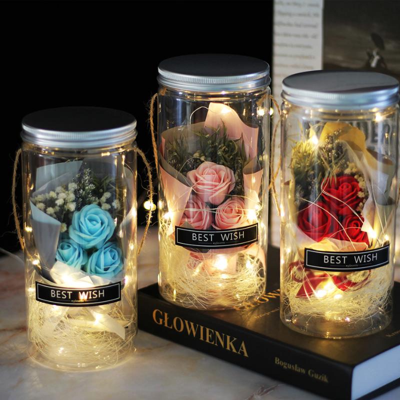 

Artificial Flower Ornaments Soap Rose LED Plastic Bottles Wedding Valentines Day Mothers Christmas Day Gift Home Decor New Year, Blue