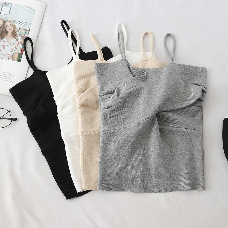

Knitted Women Cropped Top Slim Casual Solid Color Sleeveless Patchwork Korean Summer Lady Camisole W114 210526, Yellow striped