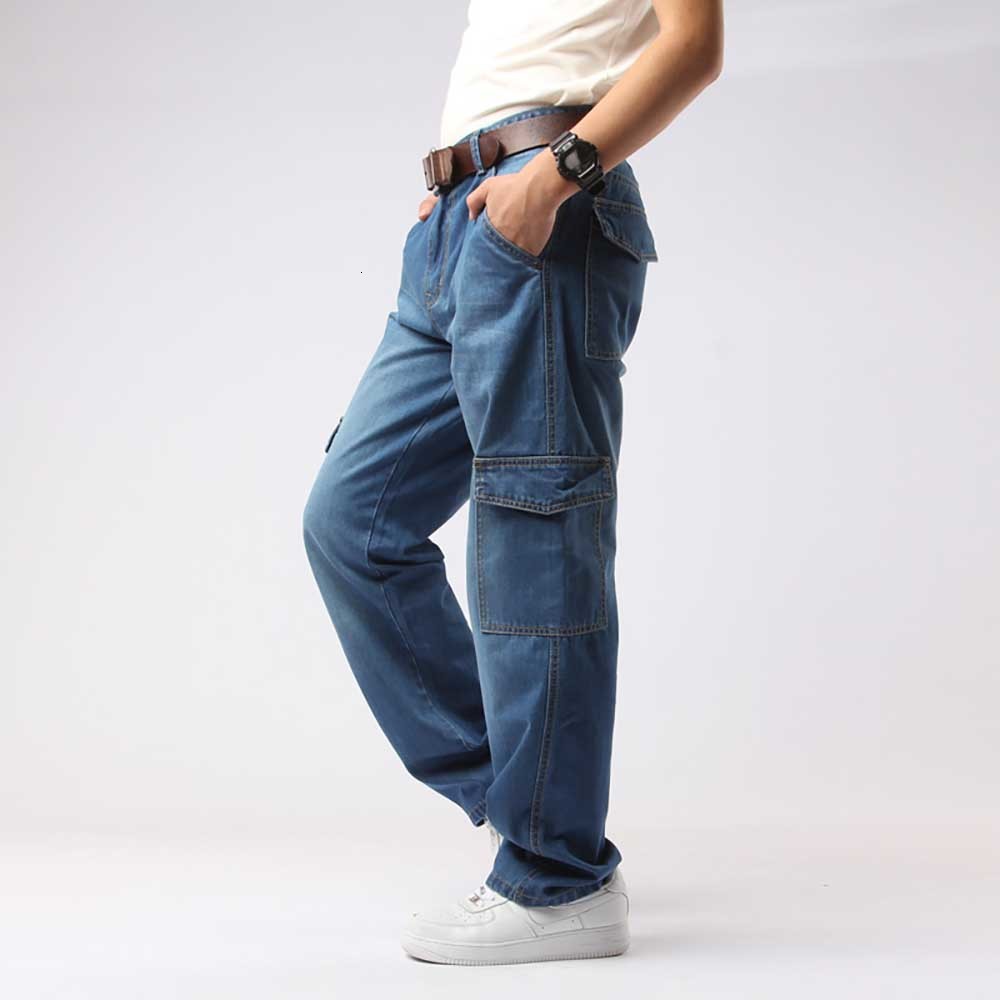 

2021 New Denim Jeans Trend Loaded Men's Straight Loose Casual Baggy Bag Hare Blue Breeze Pants Clothes Gl5x