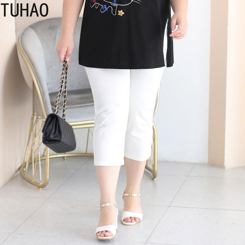 

Women's Pants & Capris TUHAO 2021 High Waist Solid Color Woman Mother Mom Casual 9XL 8XL 7XL 6XL Cropped Trousers Summer Big Size Sweatpants, Black;white