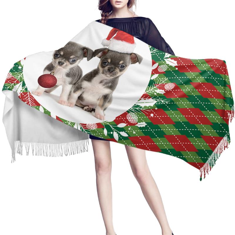 

Scarves Women Cashmere Scarf Thin Lady Christmas Plaid Puppy In Hat Shawls And Wraps Female Hijab Long Pashmina Head