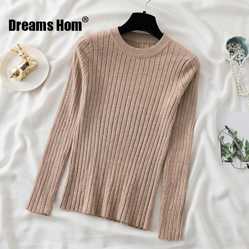 

Women's Sweaters Women Casual O-Neck Knitted Sweater Winter Fashion Korean Slim Elastic Long Sleeves Ladies Pullovers Bottom Shirt, White;black
