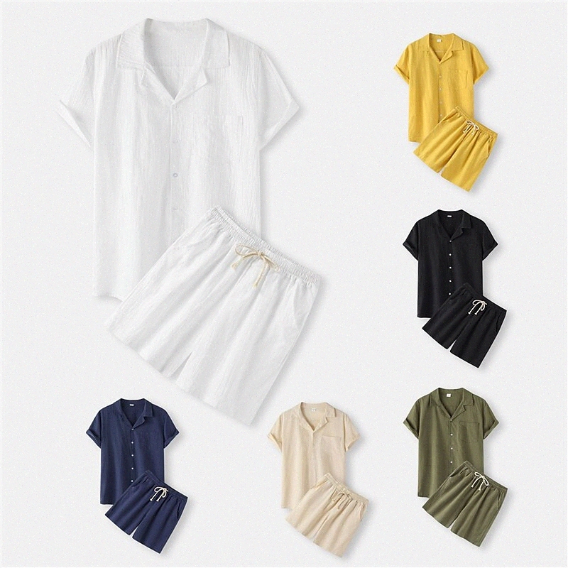 Men's Shirt Suits Shirt Solid Color Turndown Casual Daily Button-Down Short Sleeve Tops Linen Casual Fashion Breathable Comfortable White Black