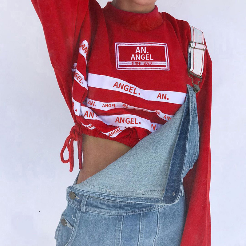 

2021 Vintage Cherry Red Letter Impression Cut-out Female Sweatshirt Casual Hot Girl Steetwear Fashion New Autumn Cord Tops Jsps, Black