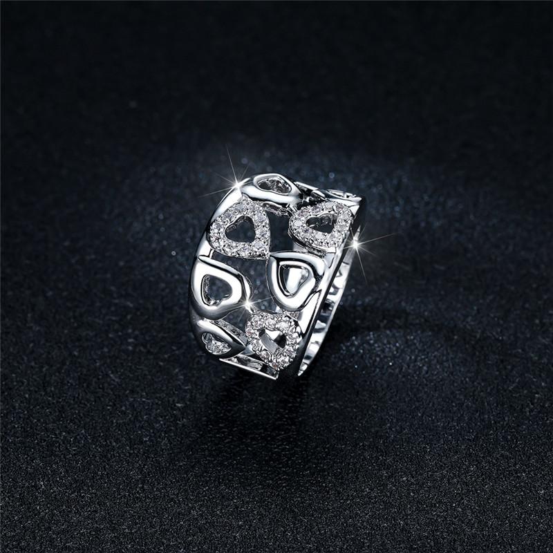 

Wedding Rings Luxury Female Hollow Love Heart Ring Classic Silver Color Engagement Charm White Zircon Stone For Women, Slivery;golden