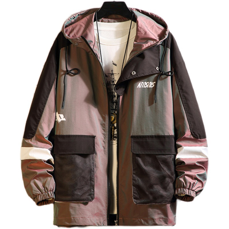 

New Men Streetwear Reflective Windbreaker 2021 Autumn Mens Harajuku Patchwork Hip Hop Vintage Cargo Bomber Jackets 9t1x Kp15, Red