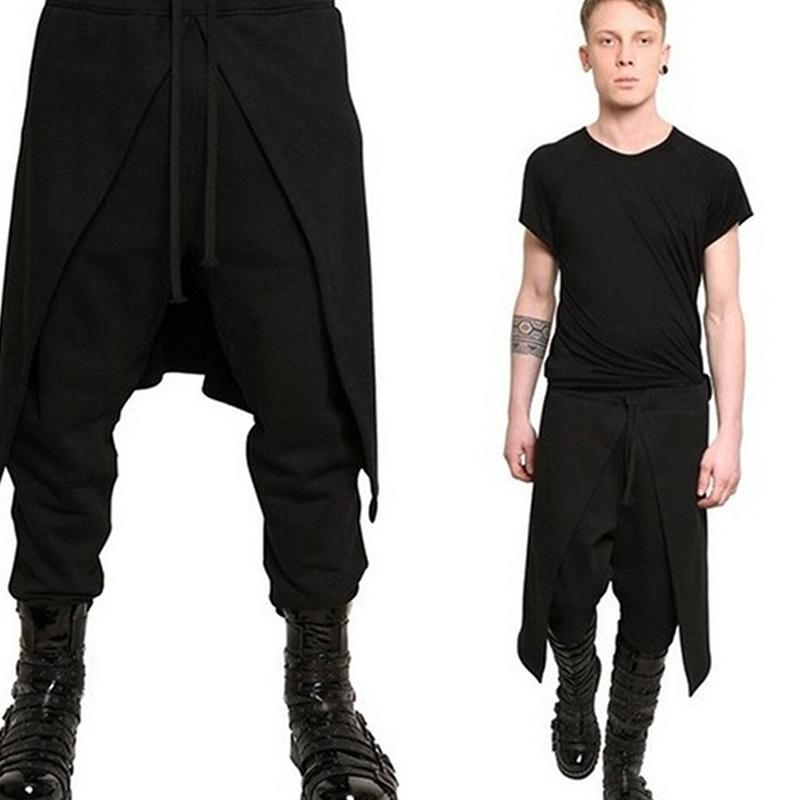 

Men's Pants 2021 Brand Cool Mens Gothic Punk Style Harem Black Hip-hop Wear Loose DrawString Baggy Dancing Crotch Trousers